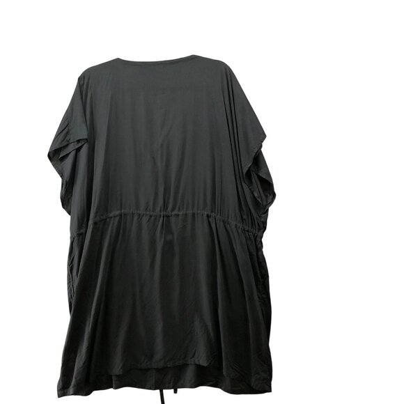 Lands' End Oversized Swim Cover Up Dress Womens L Black Sheer V-Neck Drawstring - Picture 2 of 10